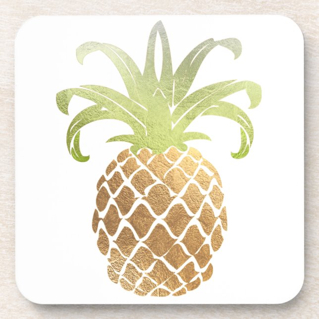 PixDezines Faux Gold Pineapple/DIY background Drink Coaster (Front)