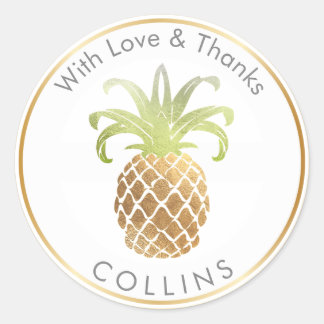 PixDezines Faux Gold Pineapple/DIY Thank You Classic Round Sticker