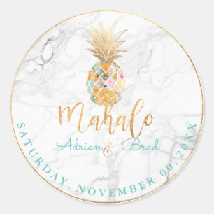 PixDezines Faux Gold Pineapple/Marble Classic Round Sticker