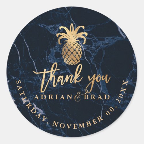 PixDezines Faux Gold PineappleMidnight BlueMarble Classic Round Sticker