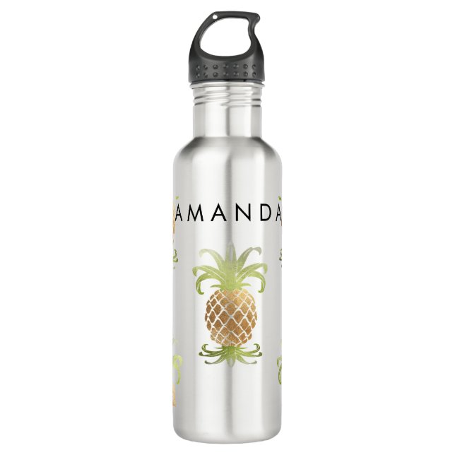 PixDezines Faux Gold Pineapples/DIY background Stainless Steel Water Bottle (Front)