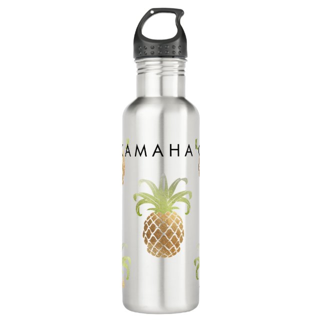 PixDezines Faux Gold Pineapples/DIY background Water Bottle (Front)