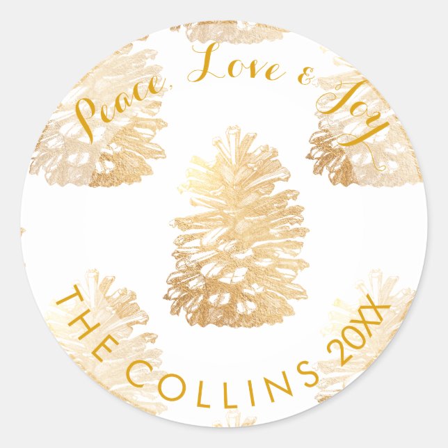 PixDezines FAUX GOLD PINECONES/DIY BACKGROUND Classic Round Sticker (Front)