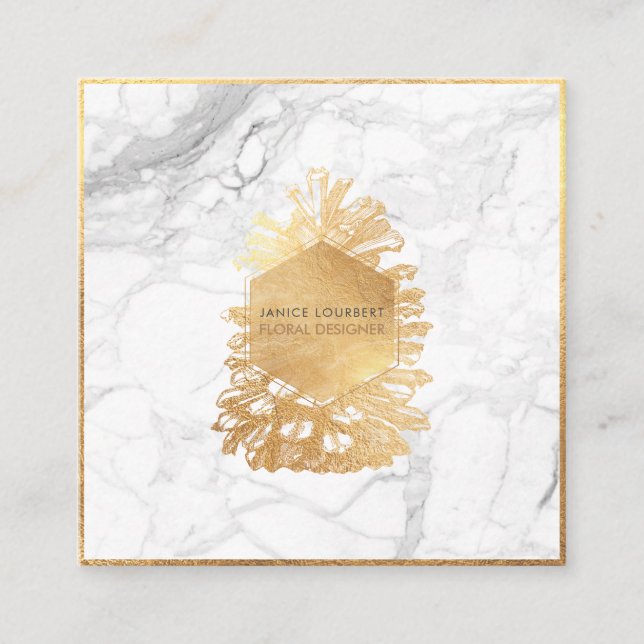 PixDezines FAUX GOLD PINECONES+MARBLE Square Business Card (Front)