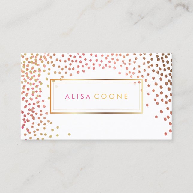 PixDezines faux gold+pink sprinkles / confetti Business Card (Front)