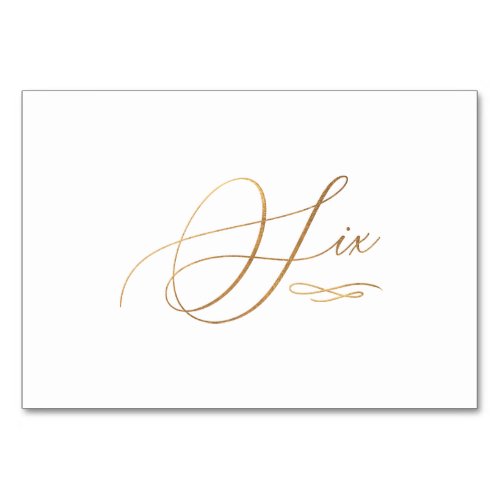 PixDezines Faux Gold Romantic Calligraphy Six 6 Table Number