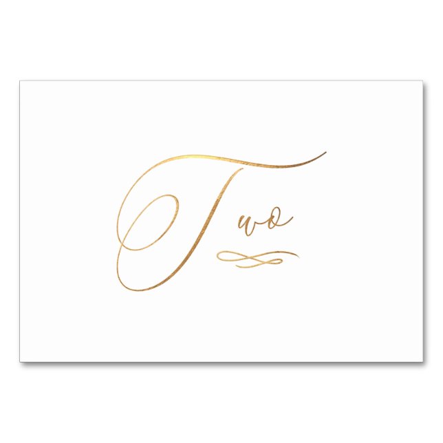 PixDezines Faux Gold Romantic Calligraphy Two 2 Table Number (Front)