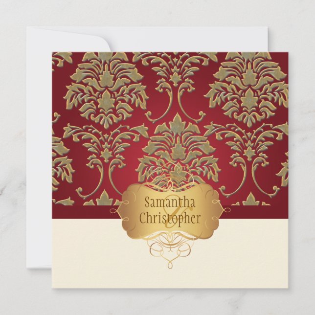 PixDezines faux gold/silver damask Invitation (Front)