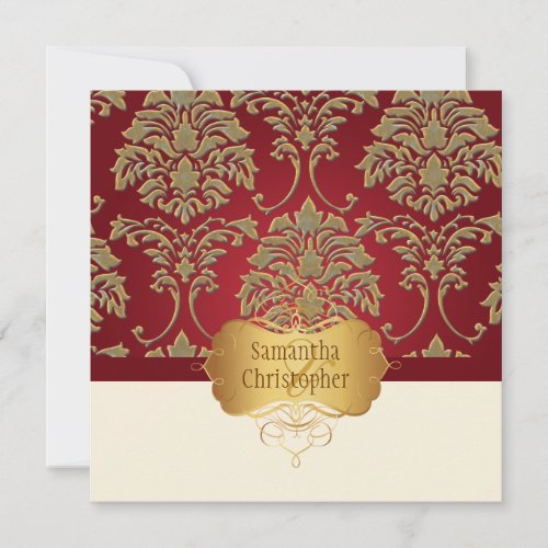 Faux gold/silver damask wedding invitation