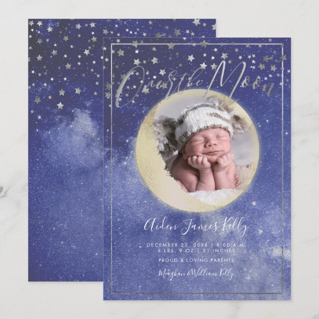 PixDezines Faux Gold+Silver, Over the Moon Invitation (Front/Back)