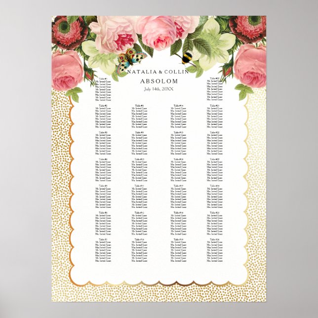 PixDezines Faux Gold Specks/Roses/Seating Chart (Front)