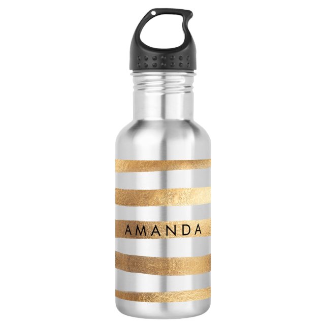 PixDezines faux gold stripes/adjustable Stainless Steel Water Bottle (Front)