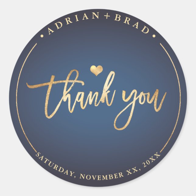PixDezines Faux Gold Thank You+Navy Blue Classic Round Sticker (Front)