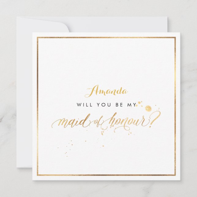 PixDezines Faux Gold Will You Be Maid of Honour Invitation (Front)
