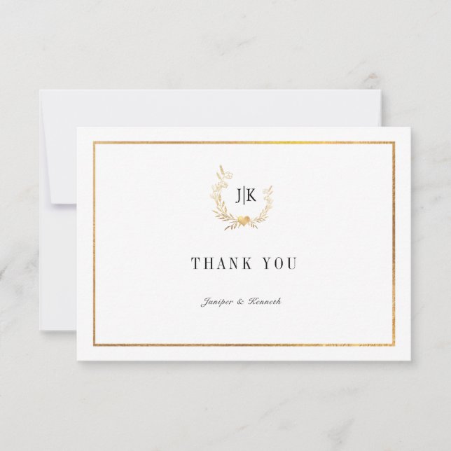 PixDezines Faux Gold Wreath Thank You Note Card (Front)