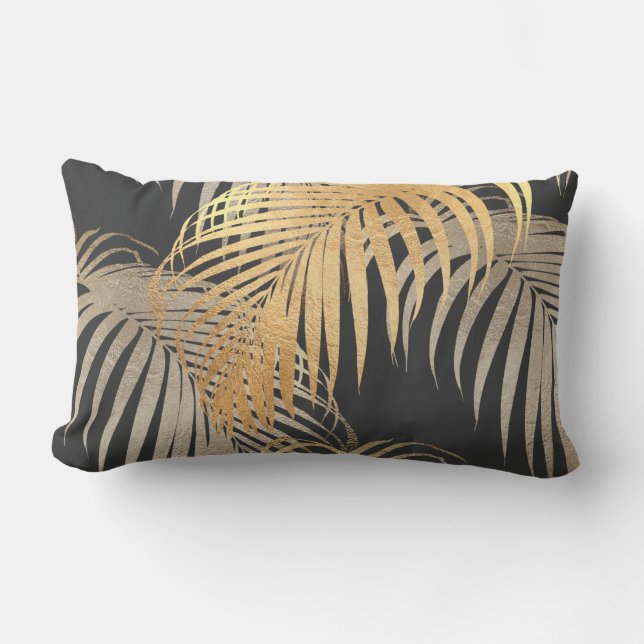 PixDezines FAUX METALLIC PALMS+MONSTERA Lumbar Pillow (Front)