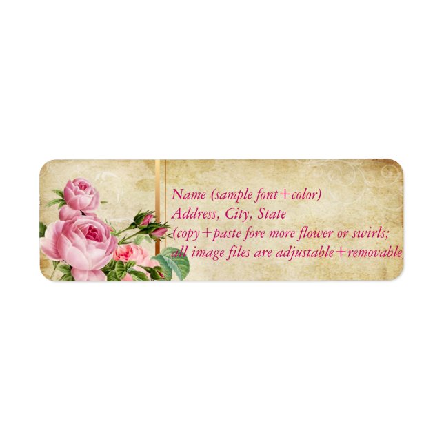 PixDezines faux parchment +vintage roses Label (Front)