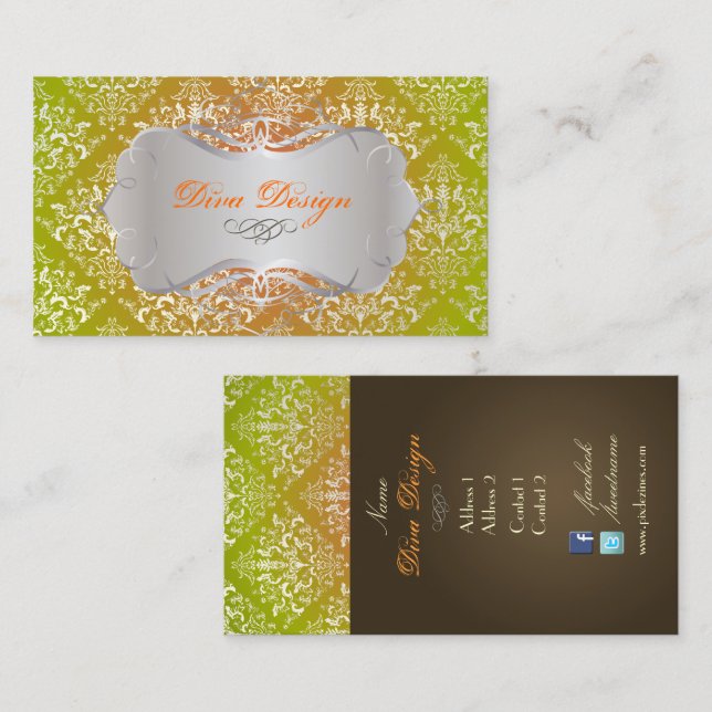 PixDezines Faux Pearl Étienne Damask Business Card (Front/Back)