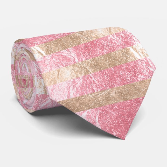 PixDezines faux pink champagne/strawberry foil Neck Tie (Rolled)