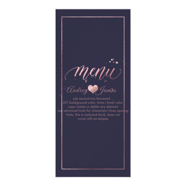 PixDezines Faux Rose Gold Calligraphy Script Menu (Front)