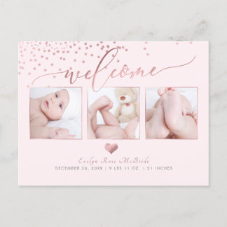 PixDezines Faux Rose Gold Confetti/Birth Announce Announcement Postcard