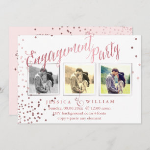 PixDezines Faux Rose Gold Confetti Engagement Part Invitation