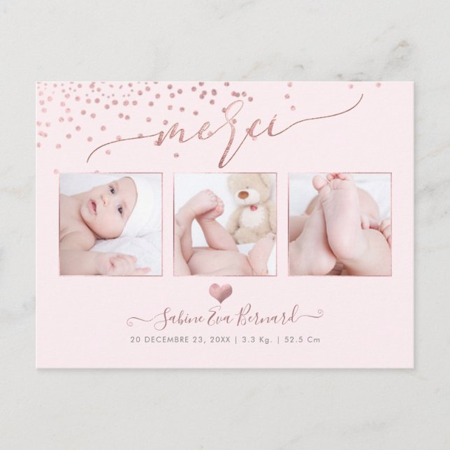 PixDezines Faux Rose Gold Confetti//Remerciements Postcard (Front)