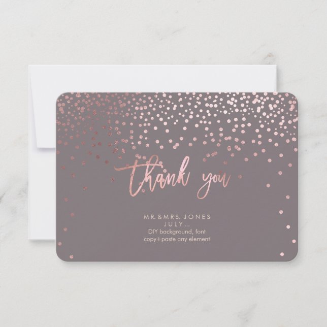 PixDezines Faux Rose Gold Confetti Thank You Card (Front)