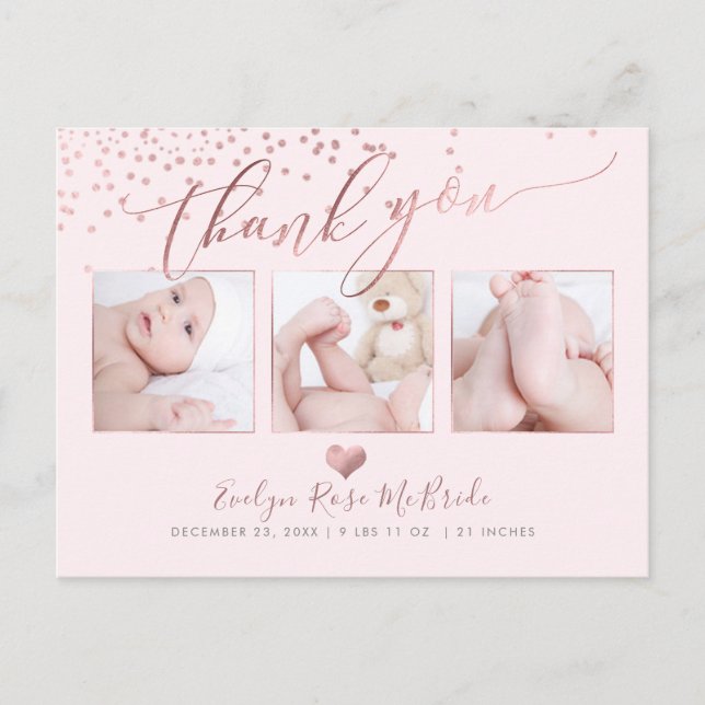 PixDezines Faux Rose Gold Confetti/Thank You Postcard (Front)