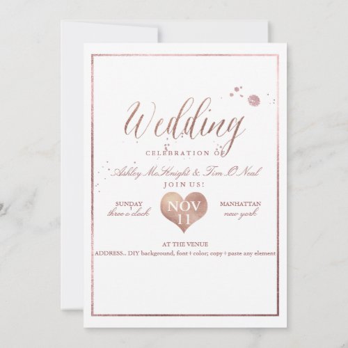 PixDezines Faux Rose Gold Heartframe Invitation