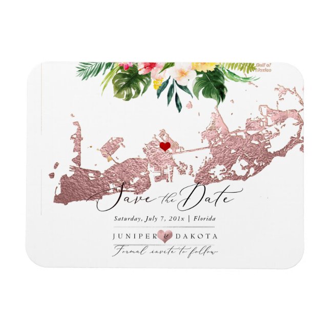 PixDezines Faux Rose Gold Key West Map, DIY heart Magnet (Horizontal)
