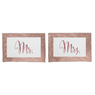 PixDezines Faux Rose Gold/Mr./Mrs. Pillowcase