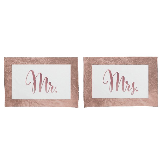 PixDezines Faux Rose Gold/Mr./Mrs. Pillowcase (Front-Set)