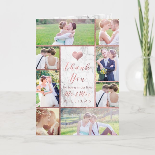 PixDezines Faux Rose Gold Photos Thank You/Marble Thank You Card (Front)