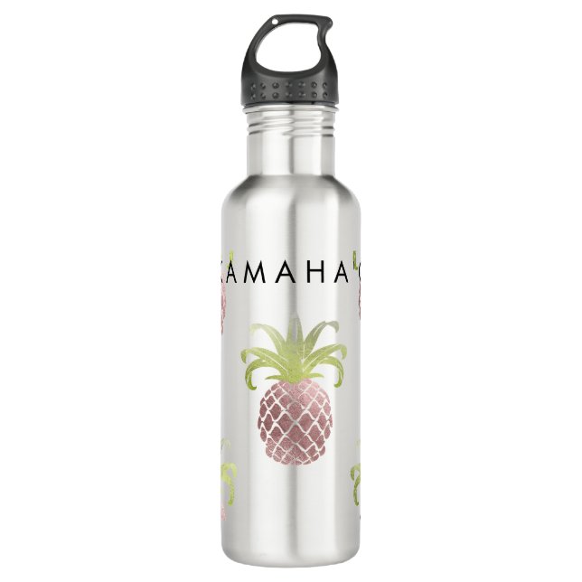 PixDezines Faux Rose Gold Pineapples Stainless Steel Water Bottle (Front)