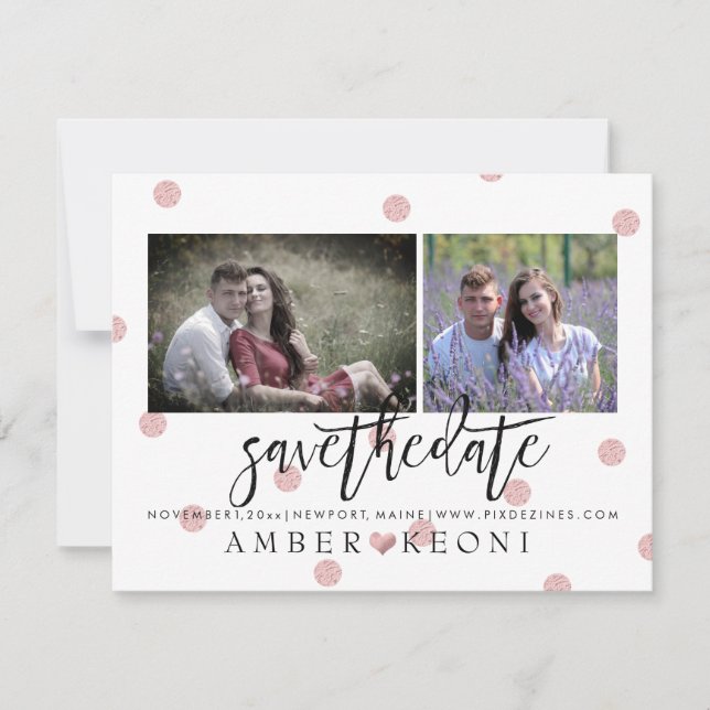 PixDezines Faux Rose Gold Polka Dots Save the Date (Front)