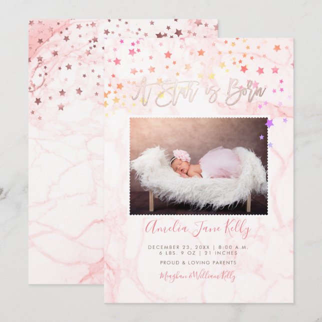 PixDezines Faux Rose Gold Stars, A Star is Born Invitation (Front/Back)