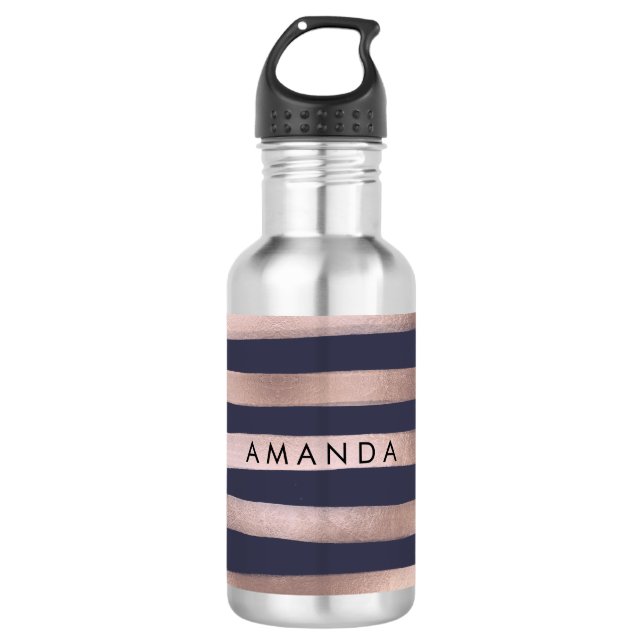 PixDezines faux rose gold stripes/adjustable Water Bottle (Front)