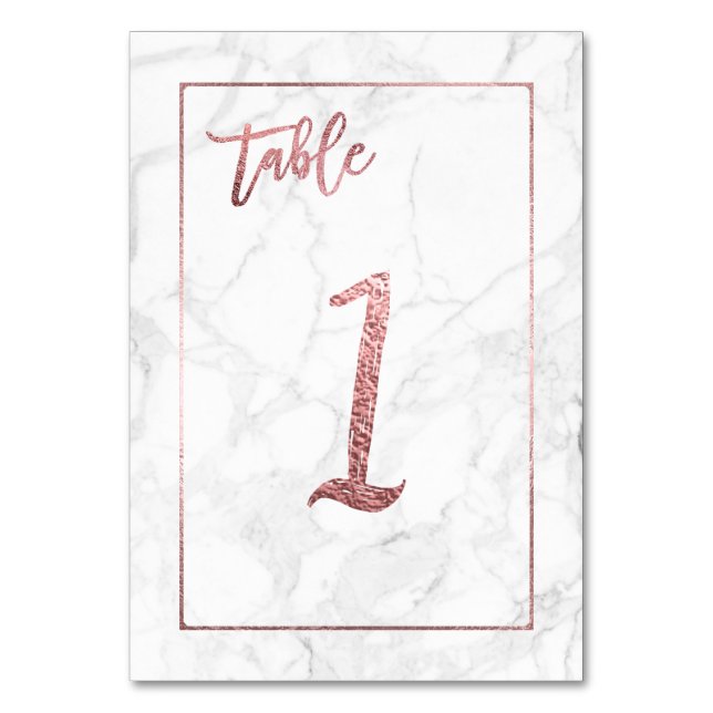 PixDezines Faux Rose Gold/Table No 1+/B+W Marble Table Number (Front)