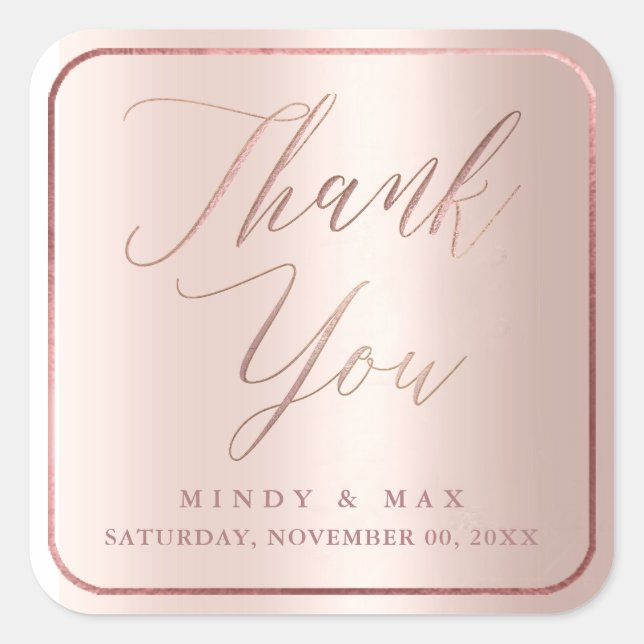 PixDezines FAUX ROSE GOLD THANK YOU, MODERN SCRIPT Square Sticker (Front)
