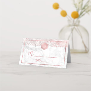 PixDezines Faux Rose Gold Tree Rings+Marble Place Card