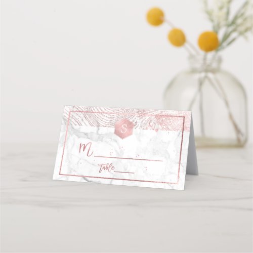 PixDezines Faux Rose Gold Tree RingsMarble Place Card