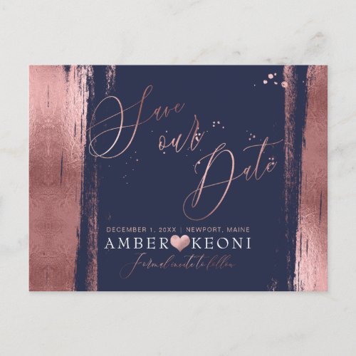 PixDezines Faux RoseGold Brushstroke Save our Date Postcard