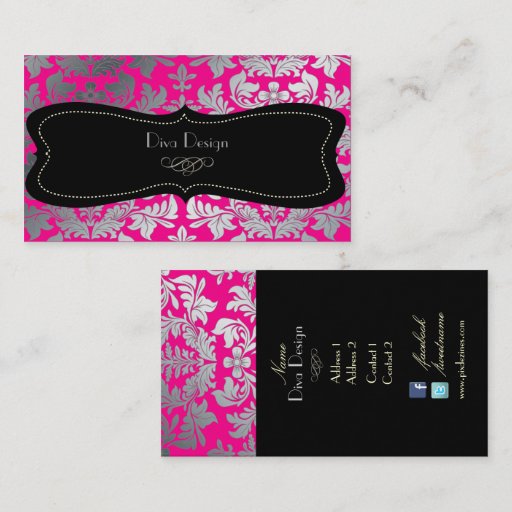 Customizable PixDezines Faux silver baroque damask/diy color Business Cards