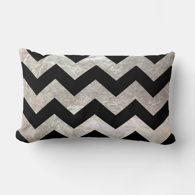 PixDezines faux silver chevron+black Lumbar Pillow (Front)