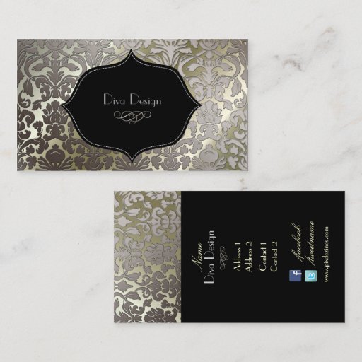 Customizable PixDezines faux silver flora damask/diy color Business Card Template