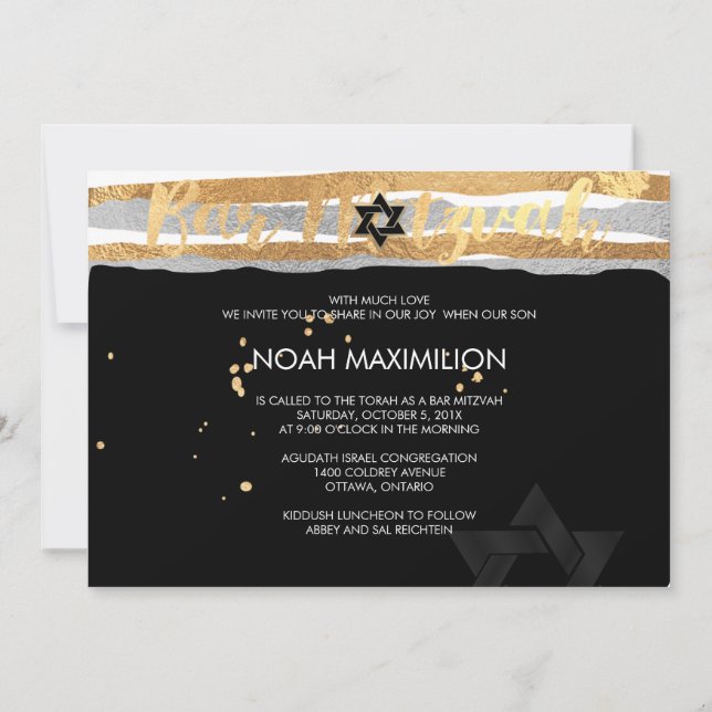 PixDezines faux silver/gold/stripes bar mitzvah Invitation (Back)
