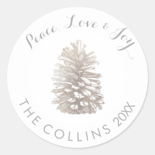 PixDezines FAUX SILVER PINECONE/DIY BACKGROUND Classic Round Sticker