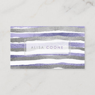 PixDezines faux silver+purple foil stripes Business Card