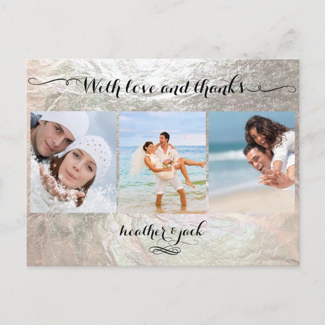 PixDezines faux silver/wedding photos thank you Postcard (Front)